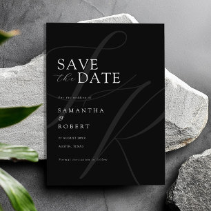Save The Date Monogramme minimaliste moderne Mariage noir et bla