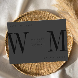 Save The Date Monogramme minimaliste noir mat moderne Mariage
