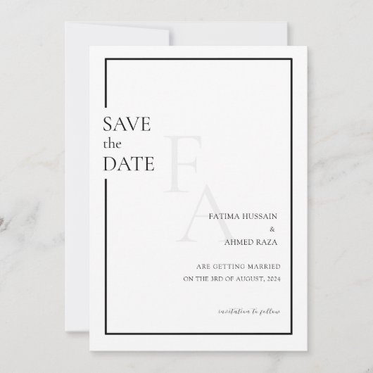 Save The Date Monogramme minimum Mariage musulman Enregistrer la (Devant)