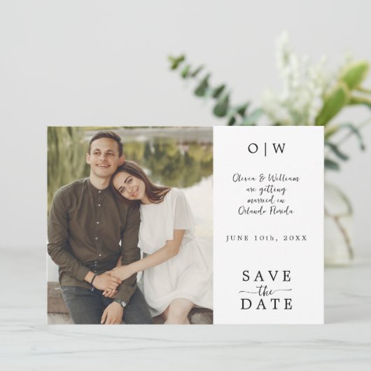 Save The Date Monogramme minimum photo QR Enregistrer la date (Debout devant)