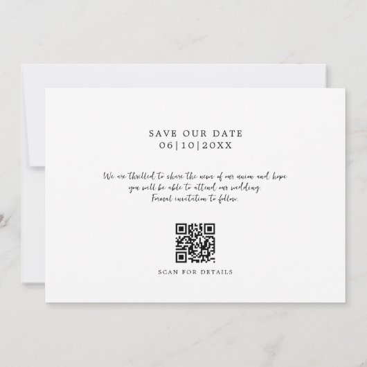 Save The Date Monogramme minimum photo QR Enregistrer la date (Dos)