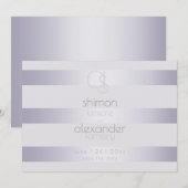 Save The Date Monogramme Moderne Argent Rayures Lilas (Devant / Derrière)