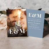 Save The Date Monogramme moderne Gras Initiales Photo Dusty Blue