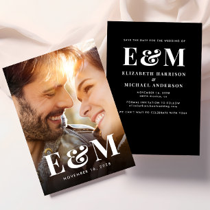 Save The Date Monogramme moderne Gras Initiales Photo Noir Blanc