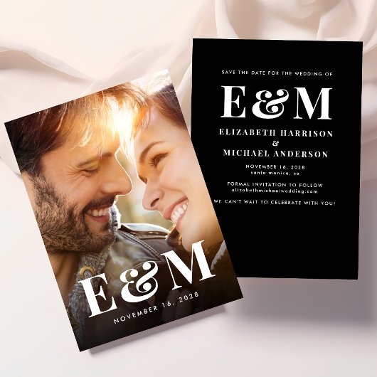 Save The Date Monogramme moderne Gras Initiales Photo Noir Blanc