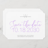Save The Date Monogramme moderne Lilac Purple minimum Enregistre (Devant / Derrière)