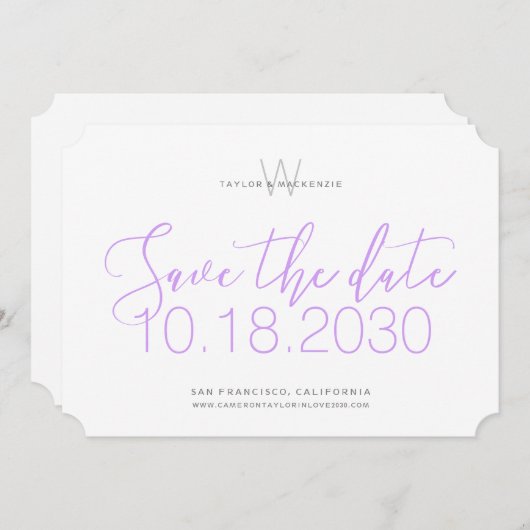 Save The Date Monogramme moderne Lilac Purple minimum Enregistre (Devant / Derrière)