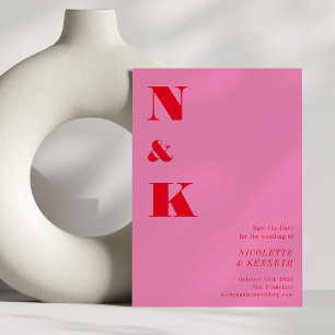 Save The Date Monogramme moderne minimaliste rose rouge gras Mar