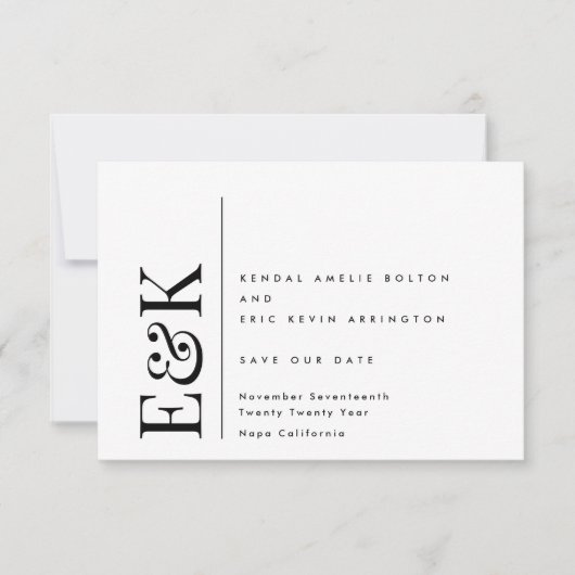 Save The Date Monogramme Moderne Modifiable QR Code Photo Noir B (Devant)