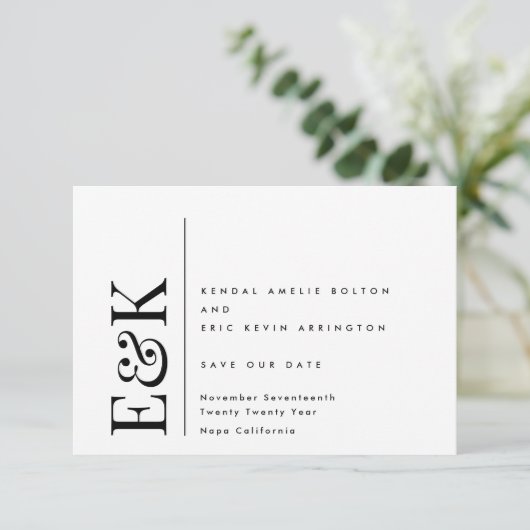 Save The Date Monogramme Moderne Modifiable QR Code Photo Noir B (Debout devant)