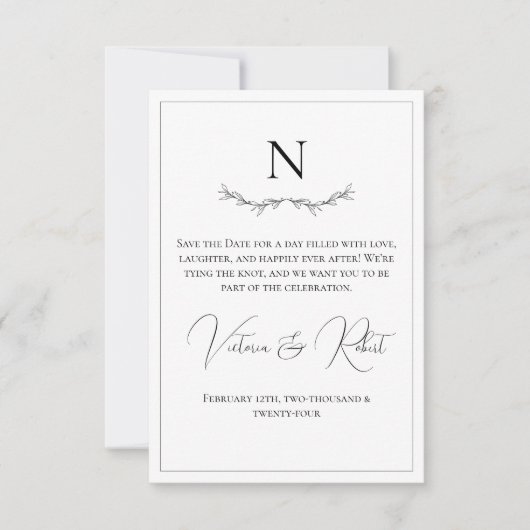 Save The Date Monogramme Moderne Noir & Blanc (Devant)