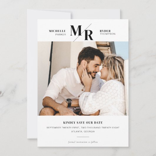 Save The Date Monogramme moderne photo minimale Enregistrer la c (Devant)