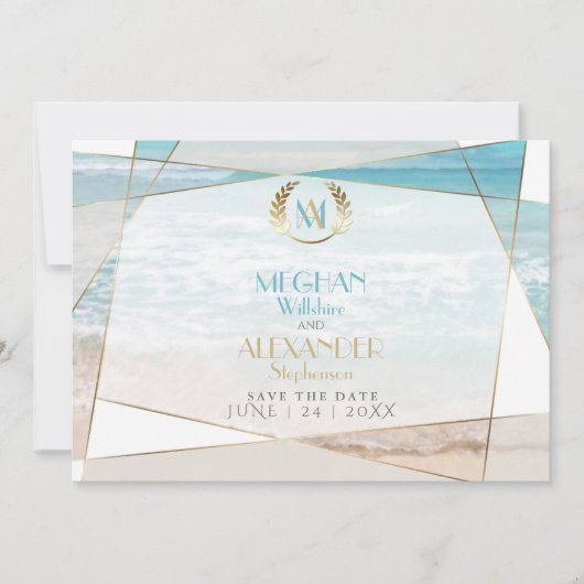 Save the date | Monogramme moderne Plage géométriq (Devant)