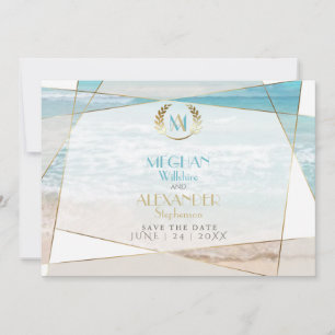 Save the date   Monogramme moderne Plage géométriq