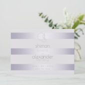 Save The Date Monogramme moderne Silver Lilac Stripes (Debout devant)
