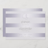 Save The Date Monogramme moderne Silver Lilac Stripes (Devant / Derrière)