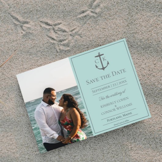 Save The Date Monogramme nautique turquoise Photo Enregistrer la