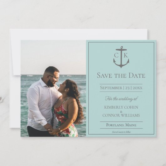 Save The Date Monogramme nautique turquoise Photo Enregistrer la (Devant)