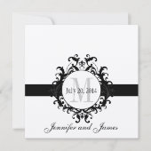 Save The Date Monogramme noir argent Enregistrer le Mariage date (Devant)