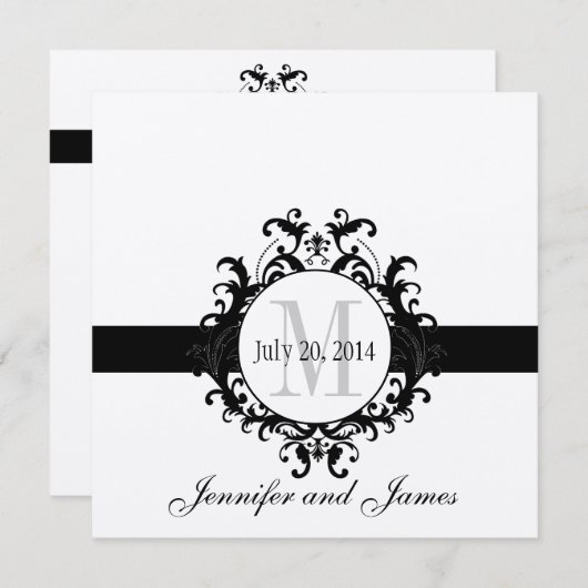 Save The Date Monogramme noir argent Enregistrer le Mariage date (Devant / Derrière)