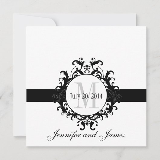 Save The Date Monogramme noir et blanc Enregistrer le Mariage de (Devant)