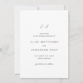 Save The Date Monogramme noir et blanc Mariage élégant (Devant)