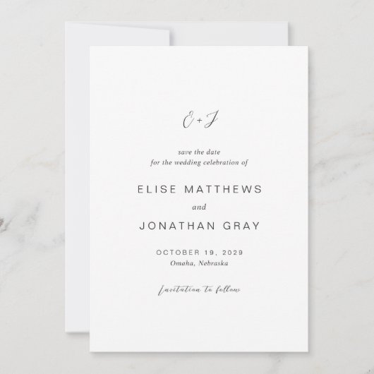 Save The Date Monogramme noir et blanc Mariage élégant (Devant)