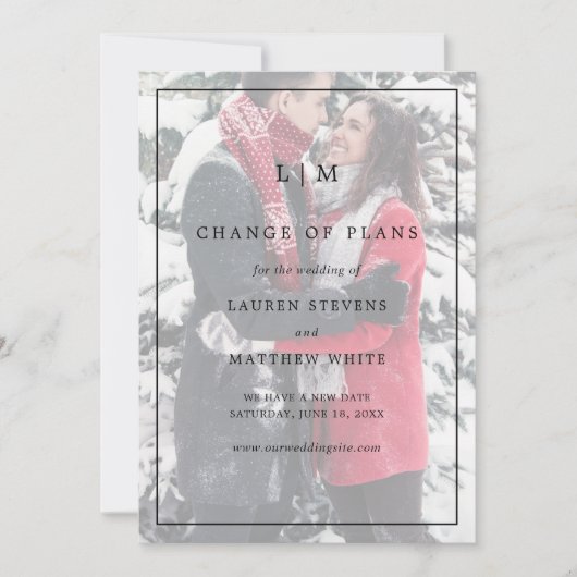 Save The Date Monogramme noir et blanc simple Mariage élégant (Devant)