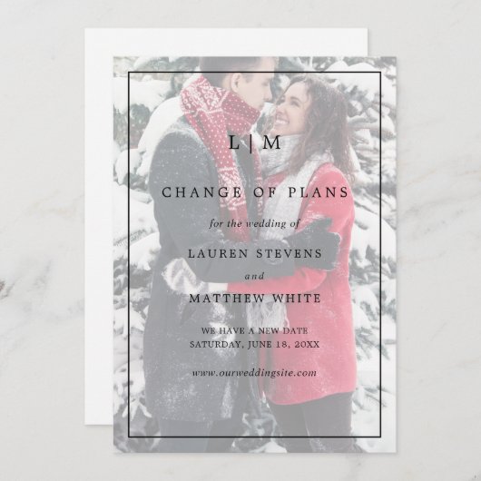 Save The Date Monogramme noir et blanc simple Mariage élégant (Devant / Derrière)