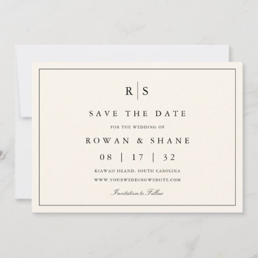 Save The Date Monogramme noir et écrin classique photo horizonta (Devant)