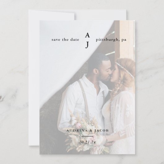 Save The Date Monogramme noir simple Un Mariage photo (Devant)