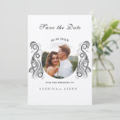 Save The Date Monogramme noir vintage photo Mariage (Debout devant)