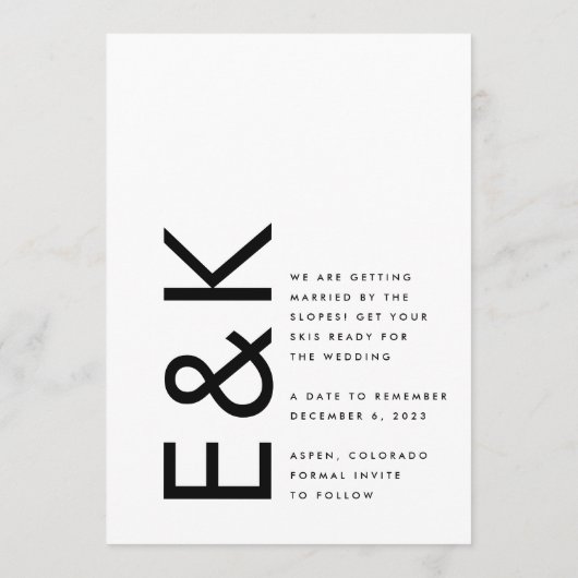 Save The Date Monogramme non photo noir et blanc ultra moderne (Dos)