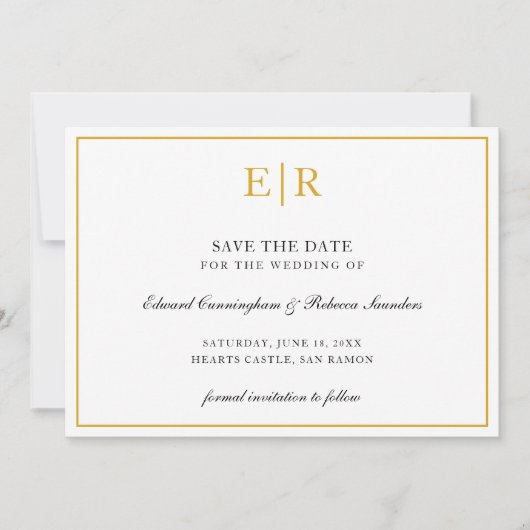 Save The Date Monogramme Or Formal Simple Élégant Mariage (Devant)