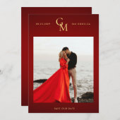 Save The Date Monogramme or noir rouge Moody Mariage de la passi (Devant / Derrière)