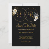 Save The Date Monogramme Or Sur Nom Noir Mariage Initial (Devant)