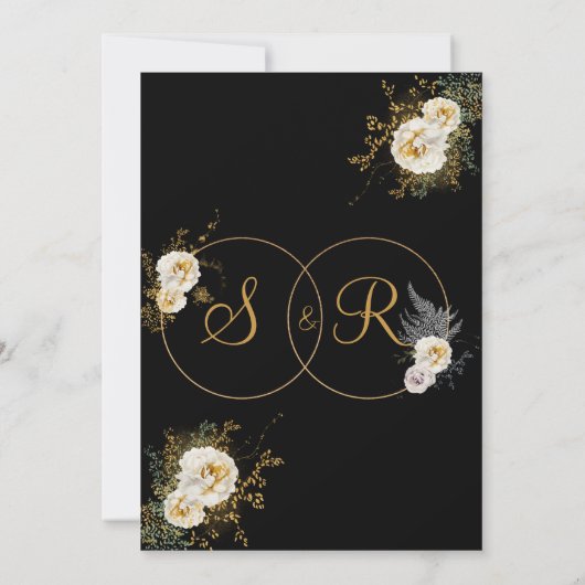 Save The Date Monogramme Or Sur Nom Noir Mariage Initial (Dos)