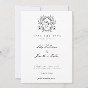Save The Date Monogramme Romantique Floral Crest Enregistrer La