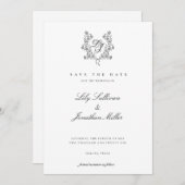 Save The Date Monogramme Romantique Floral Wreath Enregistrer La (Devant / Derrière)