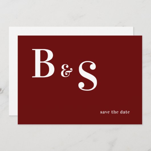 Save The Date Monogramme rouge moderne simple QR Code Enregistre (Devant / Derrière)
