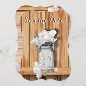 Save The Date Monogramme Rustic Mason Jar et Peonies roses (Devant / Derrière)