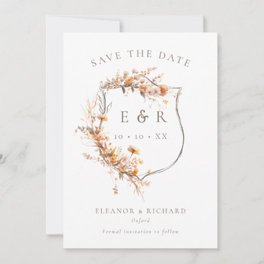 Save The Date Monogramme Rustique Floral Crest Mariage de automn (Devant)