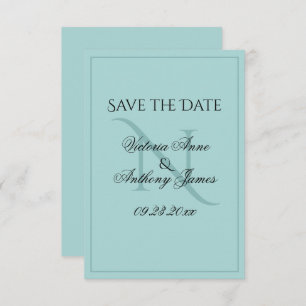 Save The Date Monogramme Script Bleu Mariage initial Enregistrer