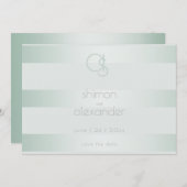 Save the date | Monogramme Shimmery Green Stripes (Devant / Derrière)