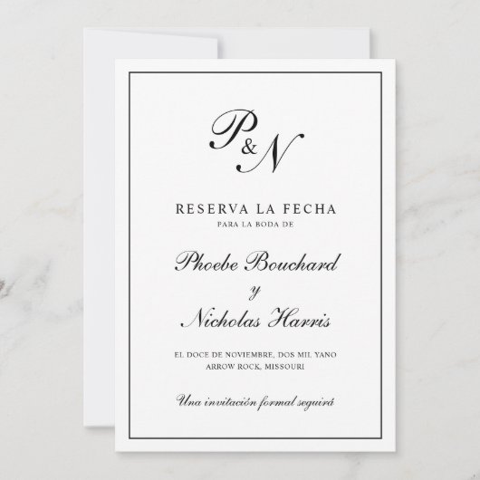 Save The Date Monogramme simple Mariage espagnol élégant (Devant)