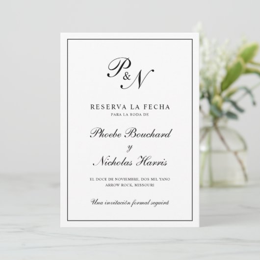 Save The Date Monogramme simple Mariage espagnol élégant (Debout devant)