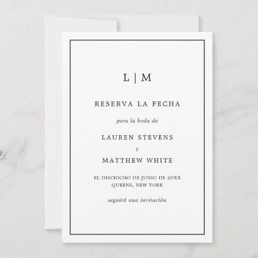 Save The Date Monogramme simple Mariage espagnol officiel (Devant)