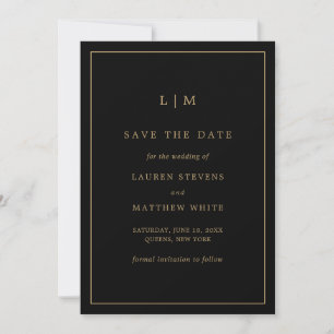 Save The Date Monogramme simple noir et or Mariage élégant
