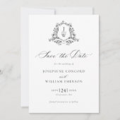 Save The Date Monogramme traditionnel Crest Floral Mariage éléga (Devant)