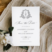 Save The Date Monogramme traditionnel Crest Floral Mariage éléga